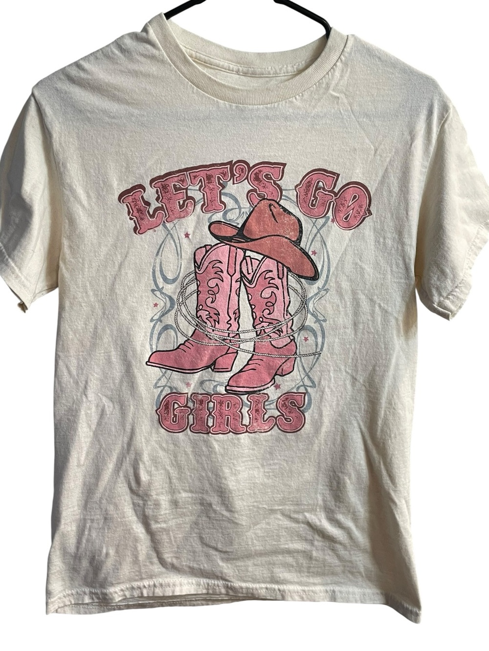 Let’s Go Girls Cowboy Boots Graphic Tee Western Cowgirl Country Concert Shirt M